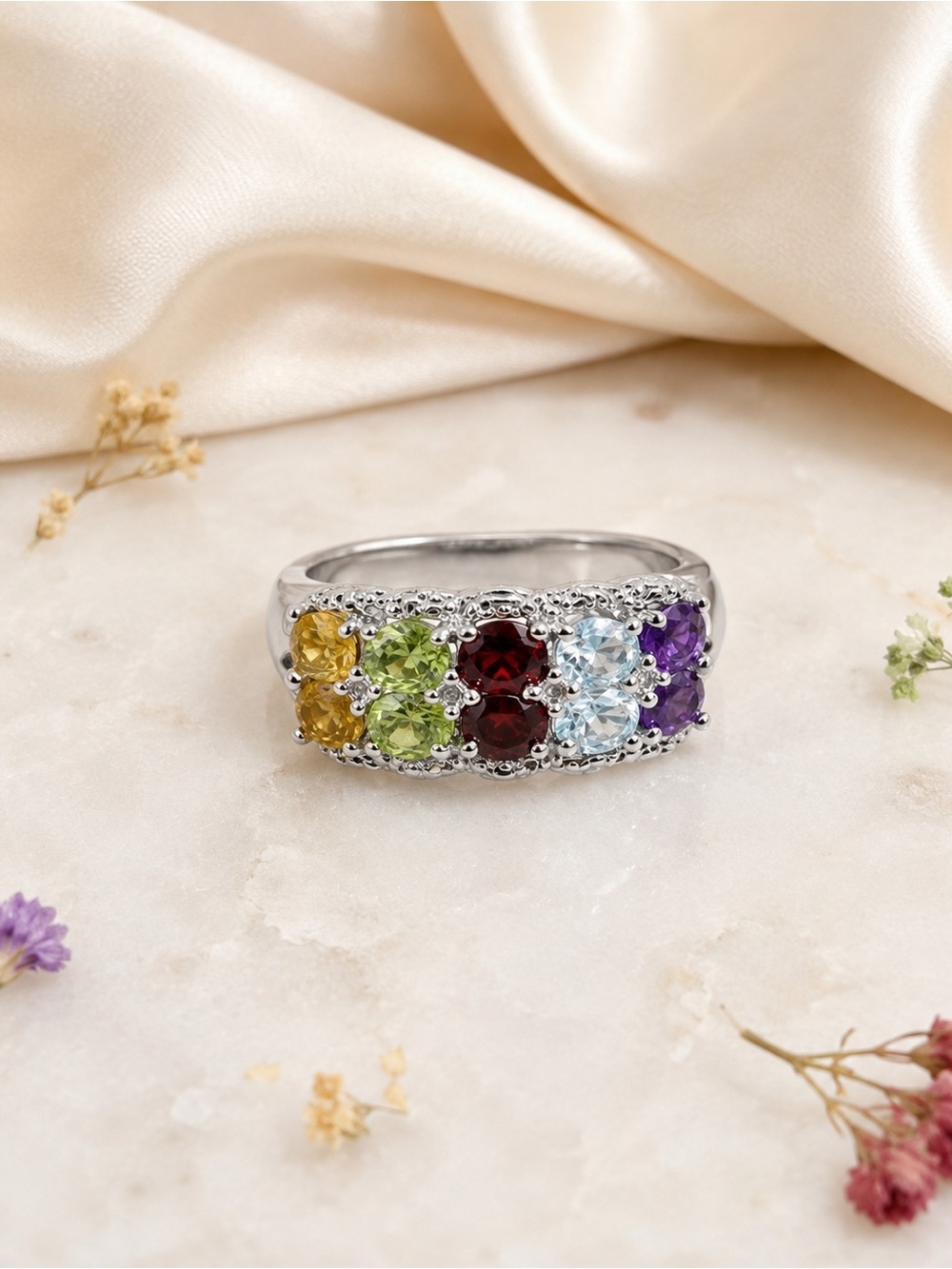 STS Karis Sterling Silver Rainbow Gemstone Ring  Size 7🌈